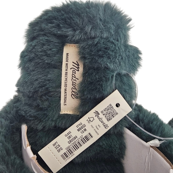 NWT Madewell Plush Cozy Faux Fur Slippers - Forest Green Size 10 - Picture 4 of 7